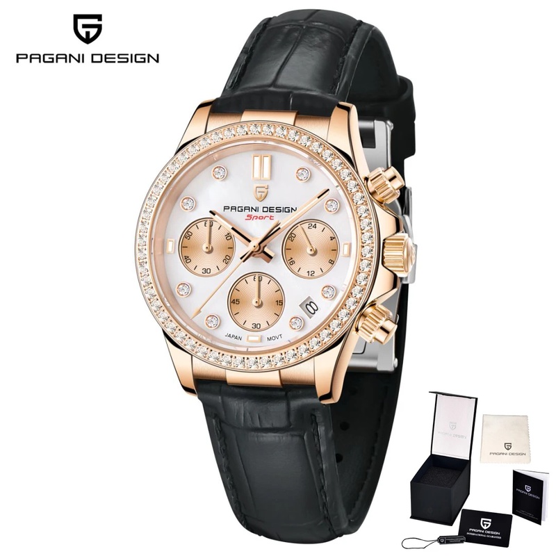 Luxury Watch Leather - PAGANI DESIGN Luxe Dameshorloge met Diamanten,