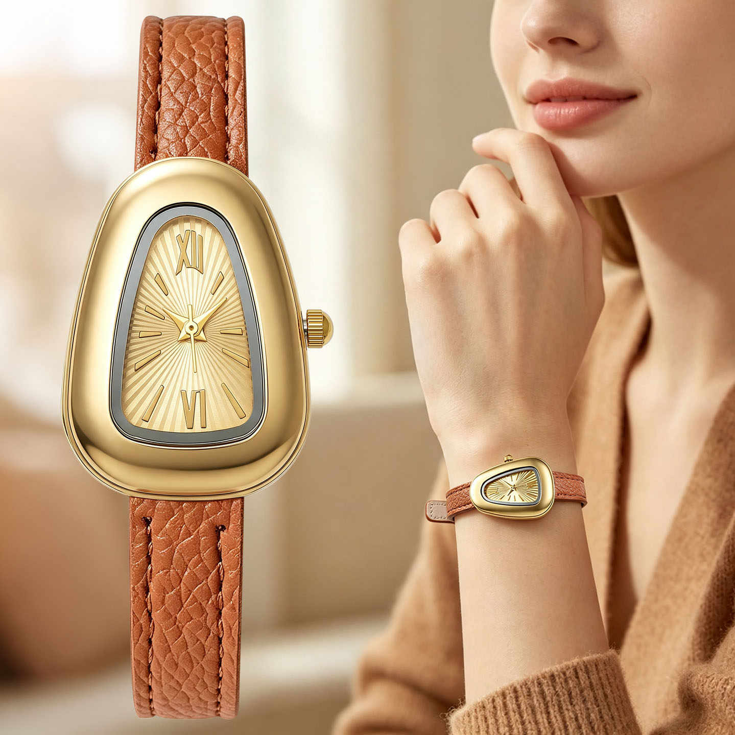 Watch Triangle Luxury - Onregelmatige ovale quartzhorloges met Romeinse cijfers,