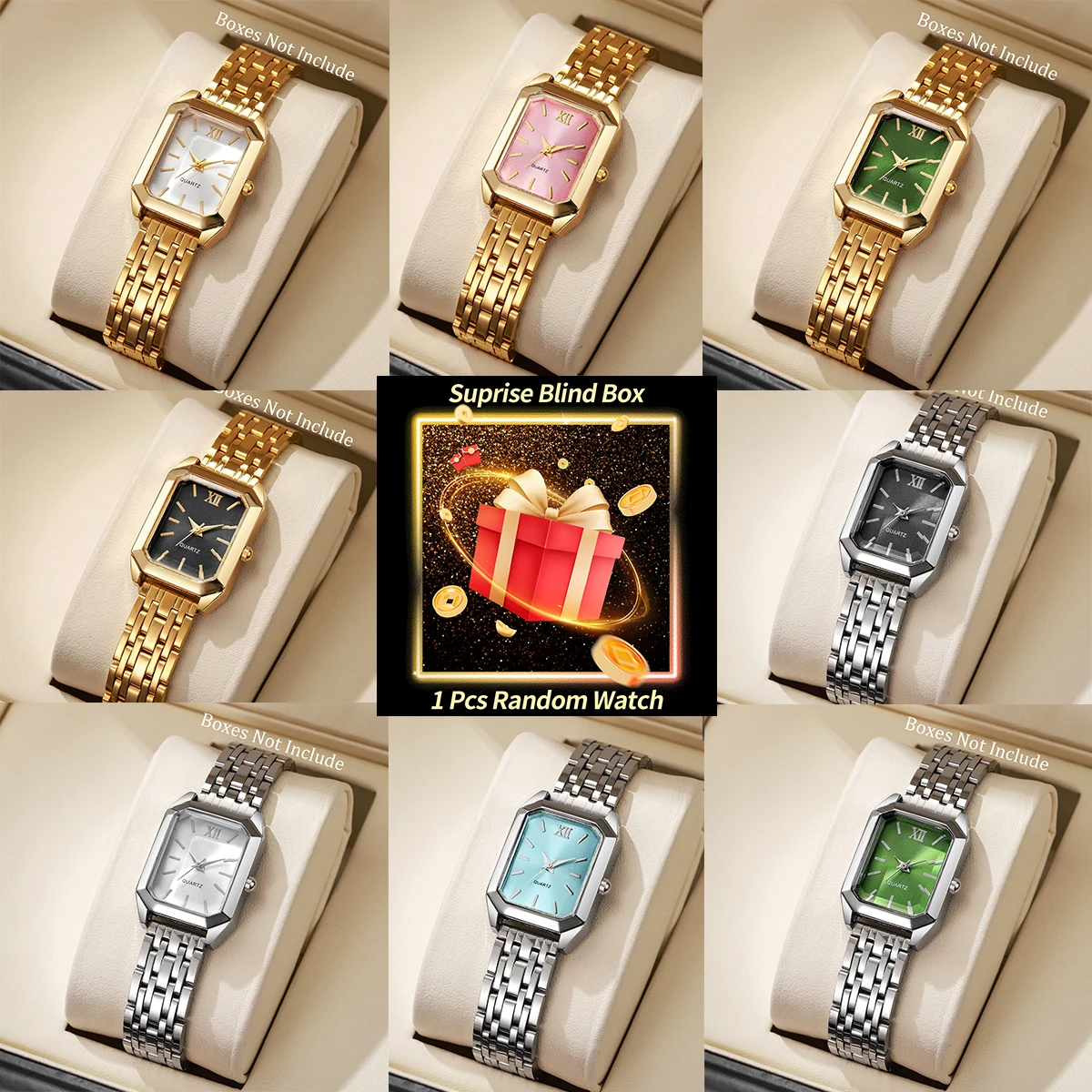 Luxury Watch Box - Verrassingsblinddoos dameshorloge, willekeurig luxe vierkant quartz