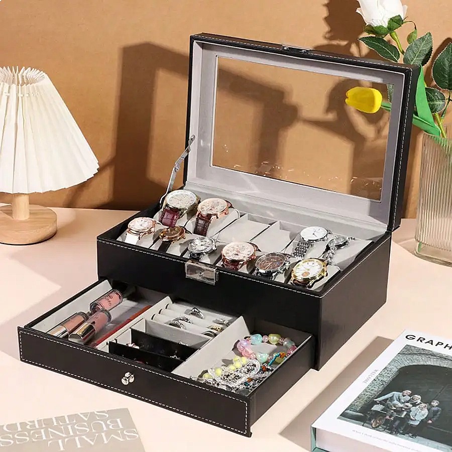 Horlogebox met 12 vakken en la - Luxury Watch Leather recensie en prijs