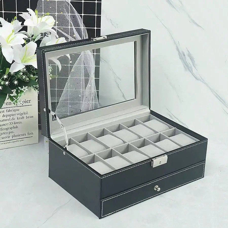 Horlogebox met 12 vakken en la - Luxury Watch Leather recensie en prijs
